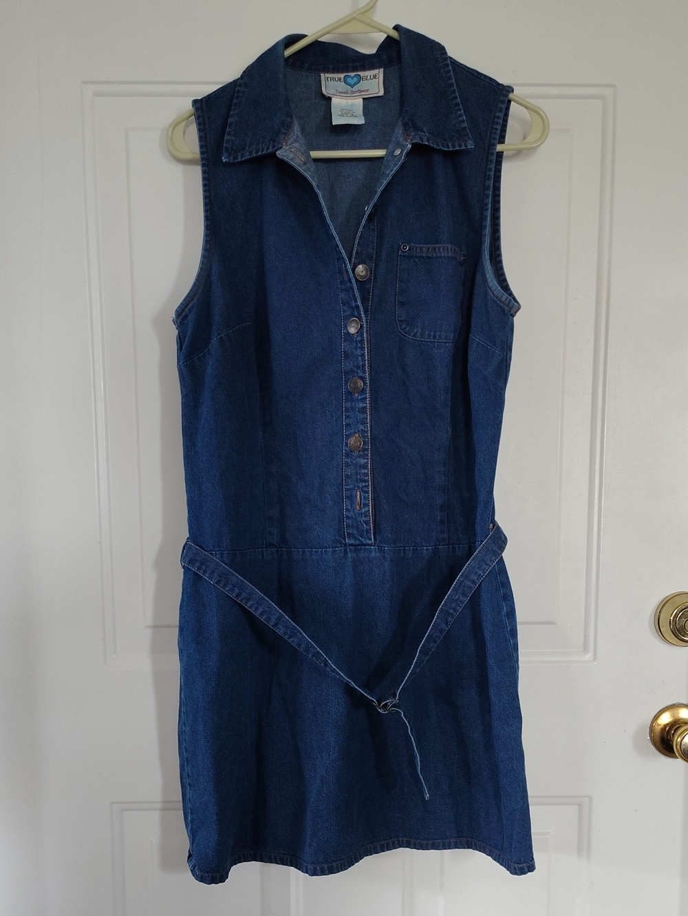 Western Blue Denim Sleeveless Mini Dress with Tie Waist Size 12